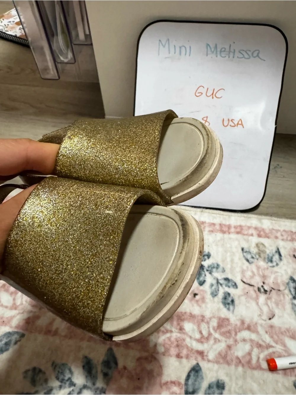 Mini Melissa Girls Glitter Gold Slingback Sandals